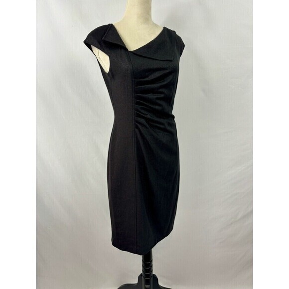 David Meister Sheath Dress Black Metallic Shimmer 6 Midi Lined Cap Sleeve - Picture 10 of 10